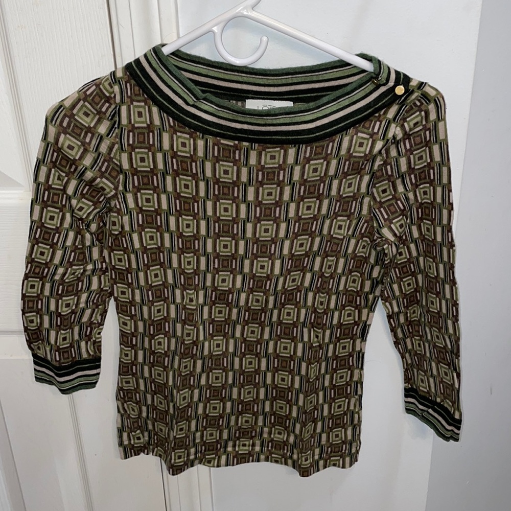 Loft boot neck 3/4 sleeve geometric sweater